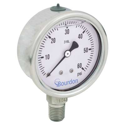 Pressure Gauge,Silver,0 To 60