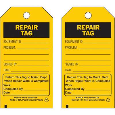 Rpr Tag,5-3/4 x 3 In,Bk/Yel,3/