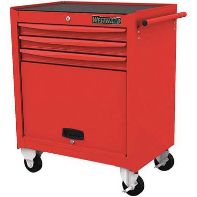 Roller Cabinet,3 Drawers,Red,