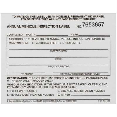 Vehicle Inspection Decal,Vinyl,