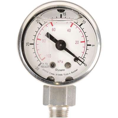 Vacuum Gauge,Liquid Filled,1-1/