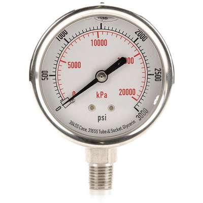 Pressure Gauge,Filled,2 1/2In,