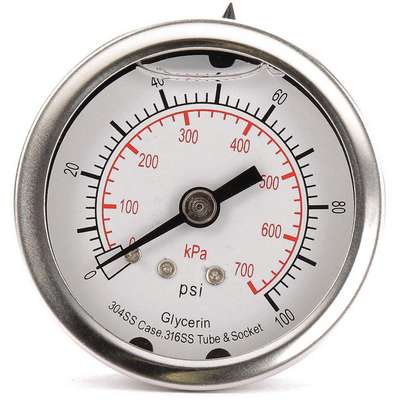 Pressure Gauge,Filled,2 In,100