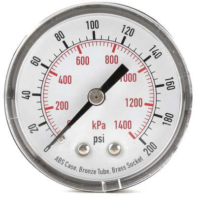 Pressure Gauge,2 In,200 Psi,