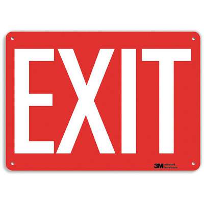 Exit Sign,10x7 In.,White/Red,