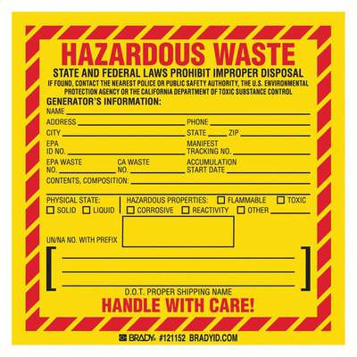 Dot Handling Label,Waste,6" W,