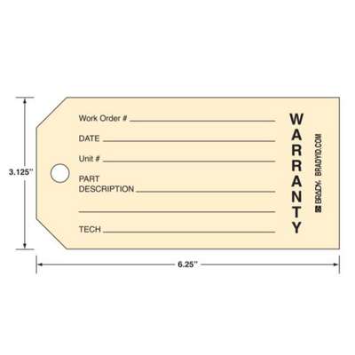 Warranty Tag 3.125" H X 6.25"W