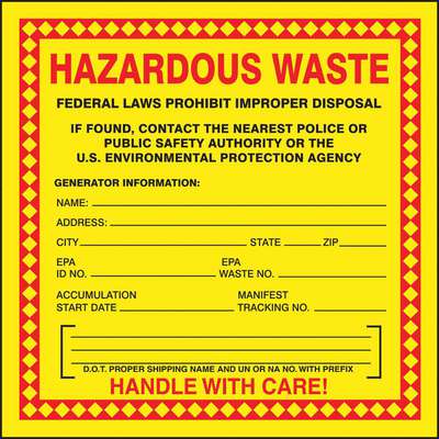 Dot Handling Label,Waste,6" W,