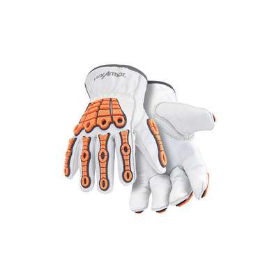 Leather Gloves,Orange, White,S,